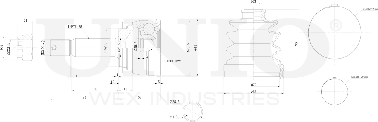 ШРУС наружный (Unio). Артикул CVJ-20019