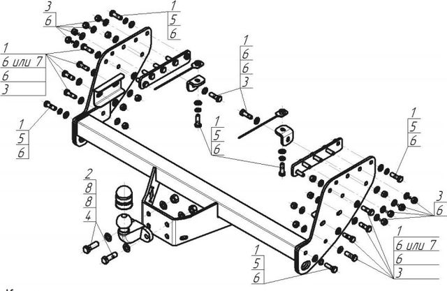 Фаркоп Мотодор оцинкованный для Fiat Fullback 2016-2020. Фланцевое крепление. Артикул 91301-F