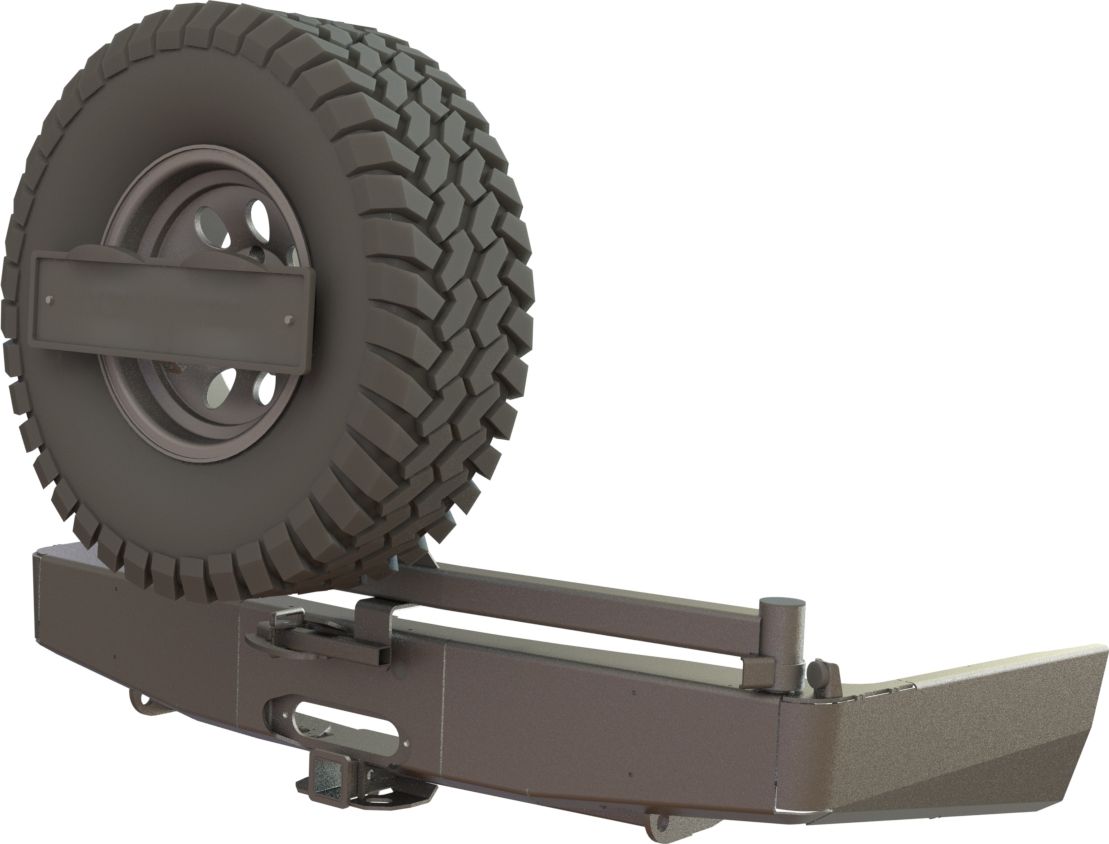 Бампер силовой STC задний для Mitsubishi Pajero Sport III 2015-2026 с квадратом под фаркоп, площадкой под лебедку, кронштейном крепления запасного колеса по центру и кронштейном крепления гос номера. Артикул STC-MPS3-BR-W-C1