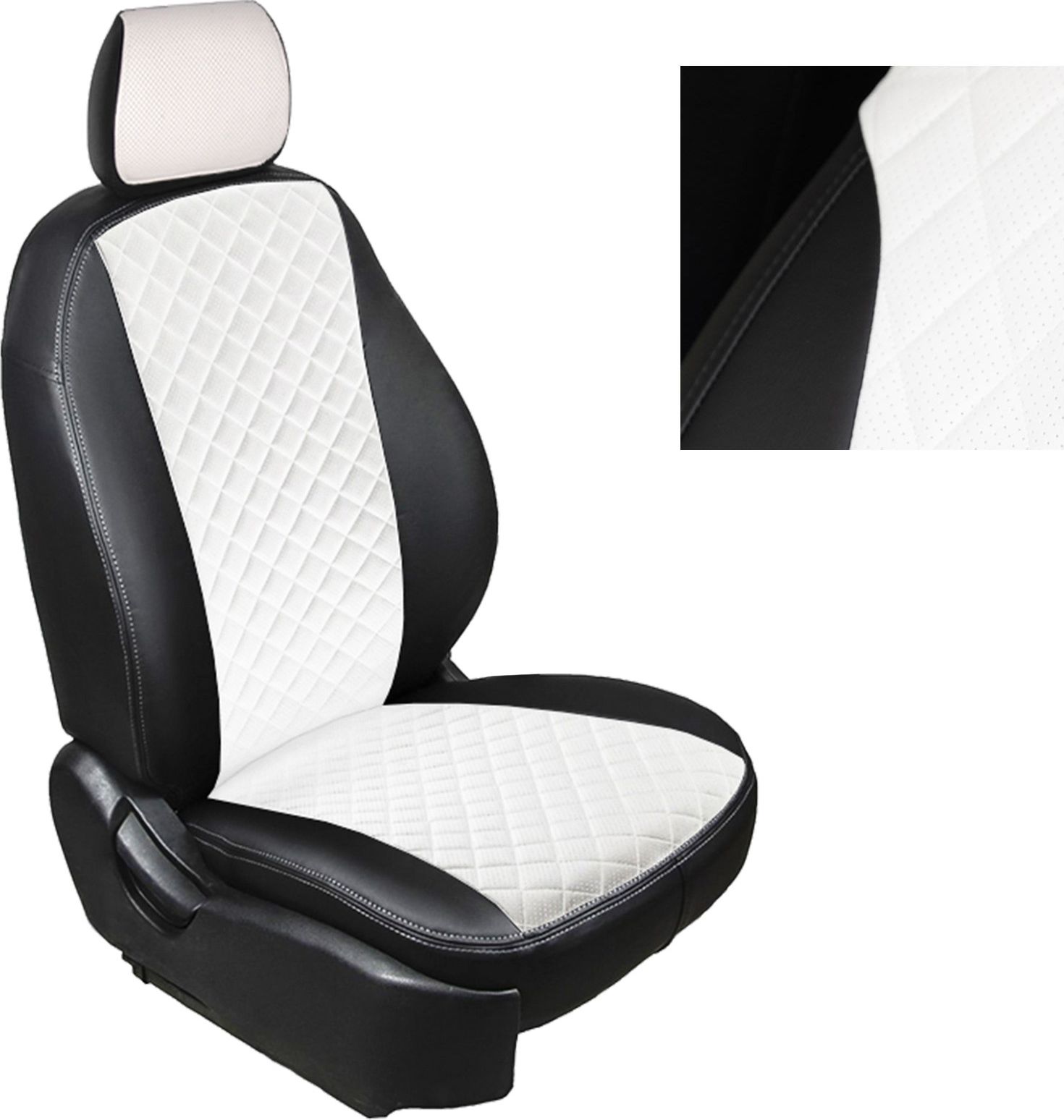 Чехлы Seintex (экокожа) на сидения (2/3, с подлокот) для Hyundai Creta II 2021-2026 Белый ромб. Артикул 96675