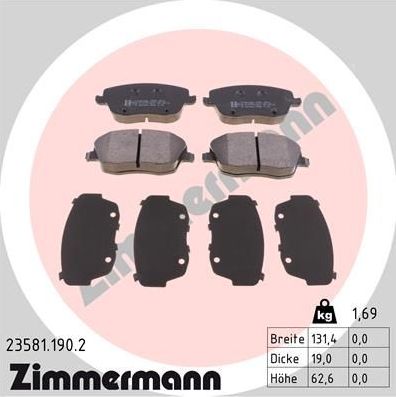 Тормозные колодки Zimmermann. Артикул 23581.190.2