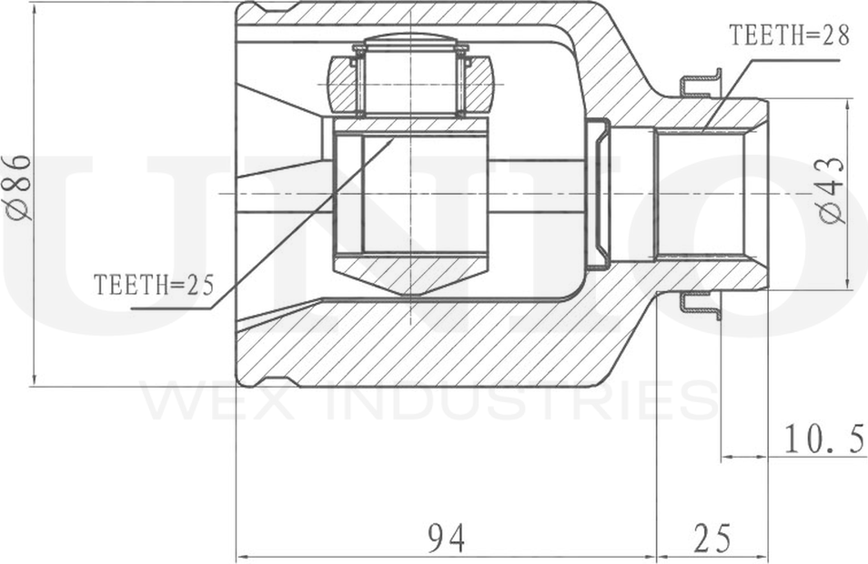 ШРУС внутренний (Unio). Артикул CVJ-30109