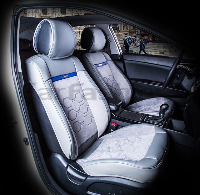 Накидки универсальные CarFashion Evolution для авто, цвет Серый/Темно-серый/Синий. Артикул 21438