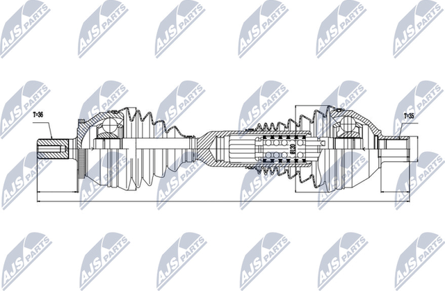 Полуось (привод в сборе, приводной вал) NTY передняя левая для Volvo XC90 I 2002-2006. Артикул NPW-VV-047