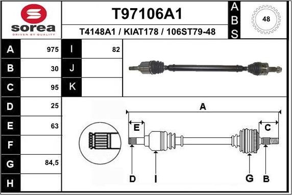 Полуось (привод в сборе, приводной вал) EAI. Артикул T97106A1