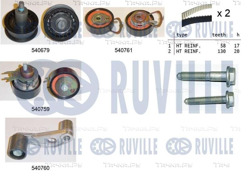 Ремень ГРМ с роликами (комплект) Ruville для Volkswagen Polo III 1998-1999. Артикул 550116