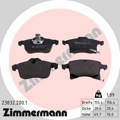 Тормозные колодки Zimmermann. Артикул 23832.200.1