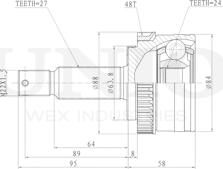 ШРУС наружный (Unio). Артикул CVJ-20244