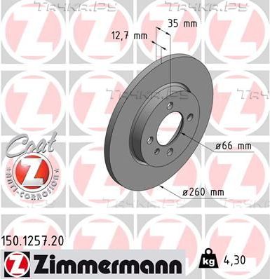 Тормозной диск Zimmermann Coat Z. Артикул 150.1257.20