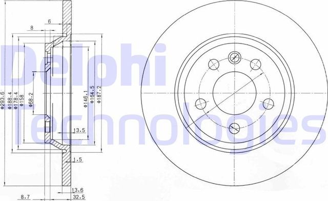 Тормозной диск Delphi задний для Ford Galaxy I 2000-2006. Артикул BG3518