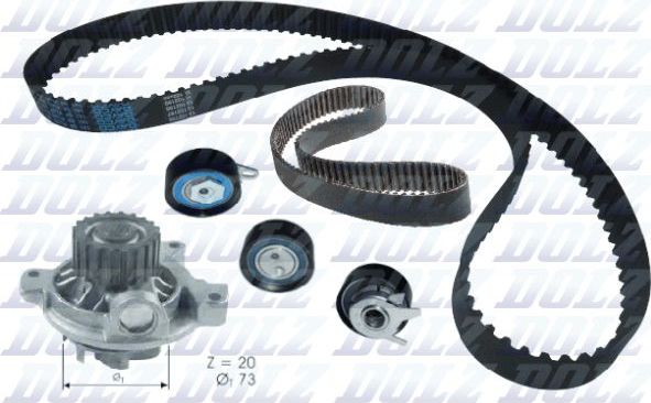 Помпа (водяной насос) с комплектом ремня ГРМ Dolz для Volkswagen LT II 1996-2006. Артикул KD052