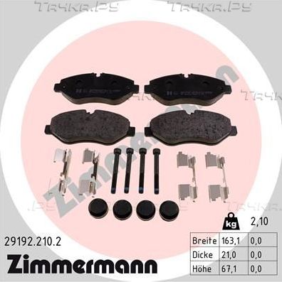 Тормозные колодки Zimmermann передние для Mercedes-Benz Viano I (W639) 2008-2014. Артикул 29192.210.2