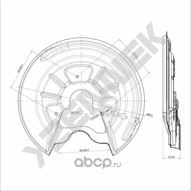 Защита тормозного диска задняя правая VW TOURAN 03-10, VW JETTA 04-13 (Zennek). Артикул DCD0266