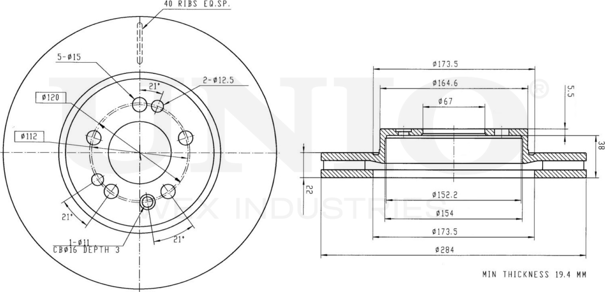 Диск тормозной (Unio). Артикул BRD-20315