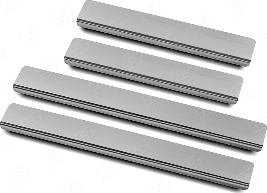 Накладки RusStal на пороги (лист нерж. зеркальный) для Volkswagen Polo VI 2020-2026. Артикул VWPOL20-01