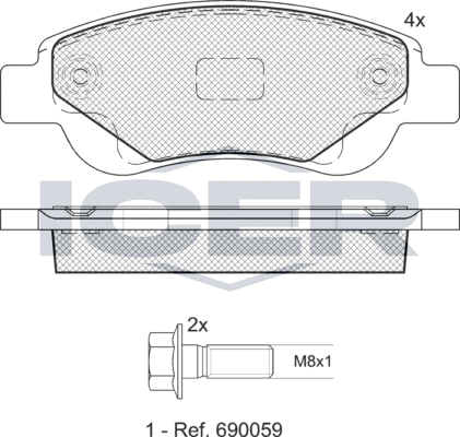 Тормозные колодки Icer передние для Citroen C1 II 2014-2026. Артикул 181702-701