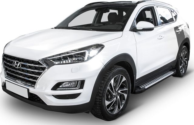 Пороги алюминиевые Rival Bmw-Style круг для Hyundai Tucson III 2015-2018. Артикул D173AL.2309.2