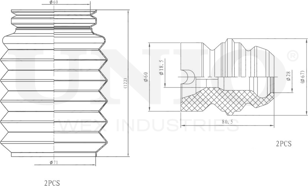 Отбойник и пыльник амортизатора, комплект (Unio). Артикул DUC-50050
