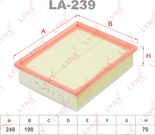 Воздушный фильтр LYNXauto. Артикул LA-239