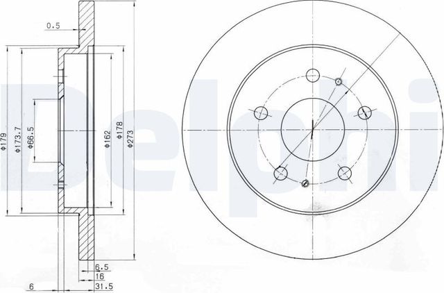 Тормозной диск Delphi передний для Daihatsu Terios I 1997-2006. Артикул BG3607