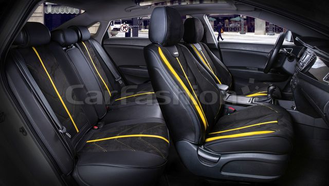Комплект универсальных каркасных чехлов CarFashion 5D Start Plus на сидения авто, цвет Черный/Черный/Желтый. Артикул 22296