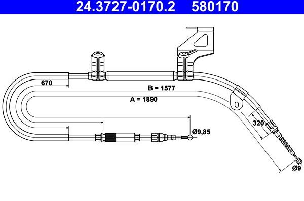 Трос ручника (тросик ручного тормоза) ATE задний правый для Volkswagen Passat B5 1996-2005. Артикул 24.3727-0170.2