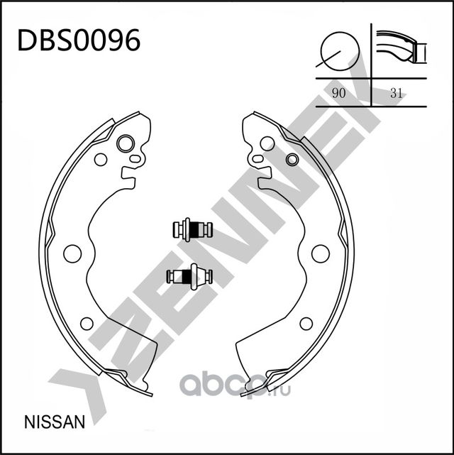 Колодки тормозные барабанные NISSAN 100NX 90-96, ALMERA 95-01 (Zennek). Артикул DBS0096