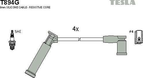 Высоковольтные провода (провода зажигания) (комплект) Tesla для Ford Fusion I 2004-2012. Артикул T894G