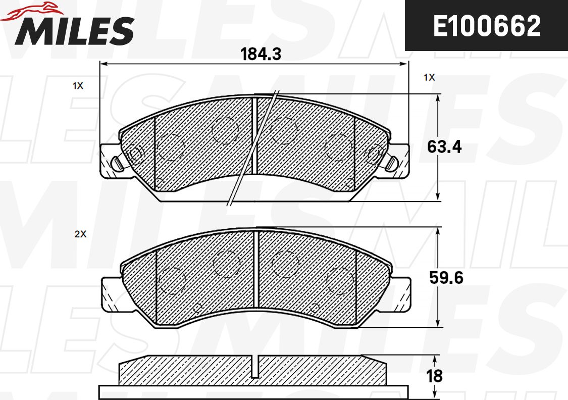 Тормозные колодки Miles (Semi-Metallic). Артикул E100662
