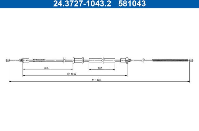 Трос ручника (тросик ручного тормоза) ATE задний левый для Renault Kangoo I 1998-2009. Артикул 24.3727-1043.2