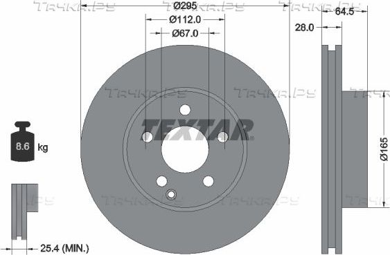 Тормозной диск Textar Pro+. Артикул 92163205