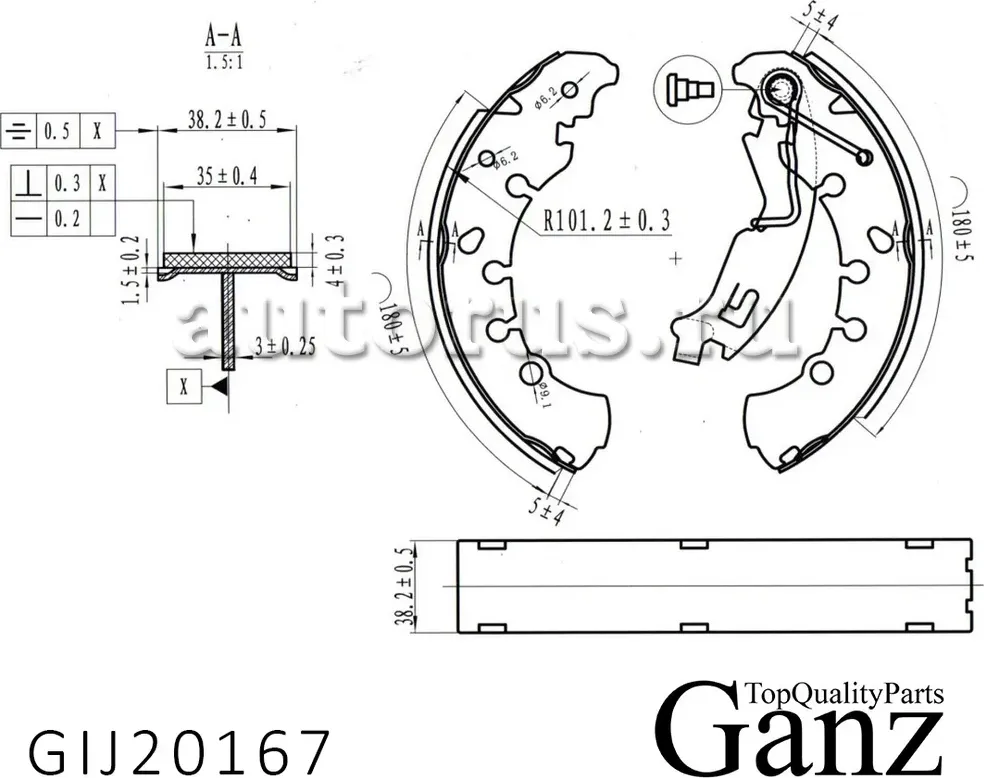 Колодки барабанные GRANDE PUNTO/CORSA D/CORSA Mk III GANZ GIJ20167 Ganz. Артикул GIJ20167