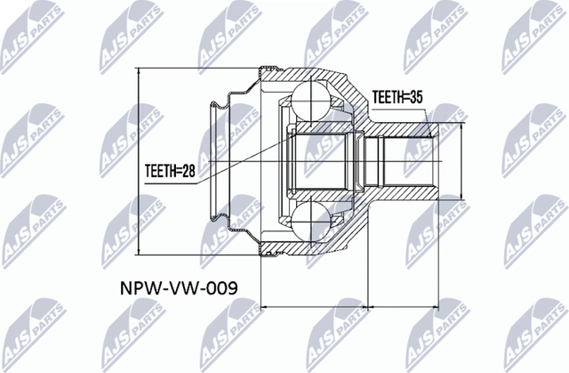 Шрус внутренний (граната) NTY передний для Ford Galaxy I 2000-2006. Артикул NPW-VW-009