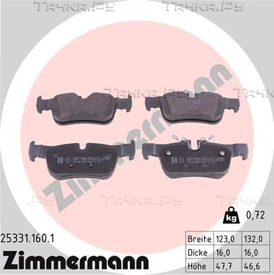 Тормозные колодки Zimmermann задние для MINI Countryman II (F60) 2016-2026. Артикул 25331.160.1