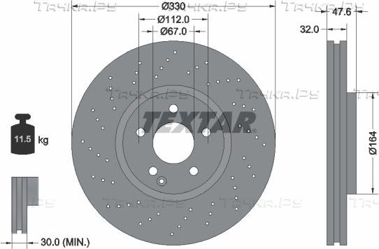 Тормозной диск Textar Pro+ передний для Mercedes-Benz S-Класс IV (W220) 2002-2005. Артикул 92124105