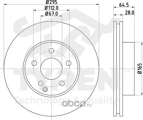 Тормозной диск (Tyren). Артикул TYR1021971