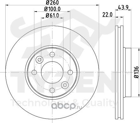Тормозной диск (Tyren). Артикул TYR1011631
