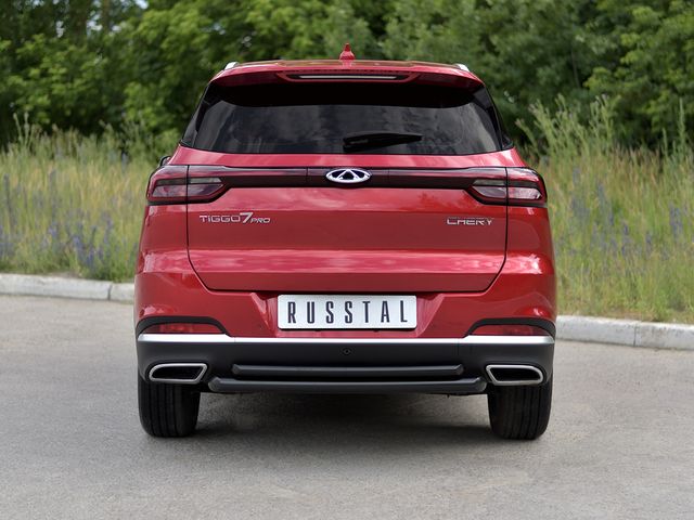 Защита RusStal заднего бампера d63/42 (дуга) для Chery Tiggo 7 Pro 2020-2026 Черная. Артикул CHT7Z-003879CH
