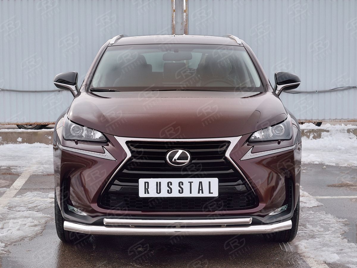 Защита RusStal переднего бампера d63 секции-d42 дуга для Lexus NX200 2014-2017 (кроме F-Sport). Артикул LNXZ-002579