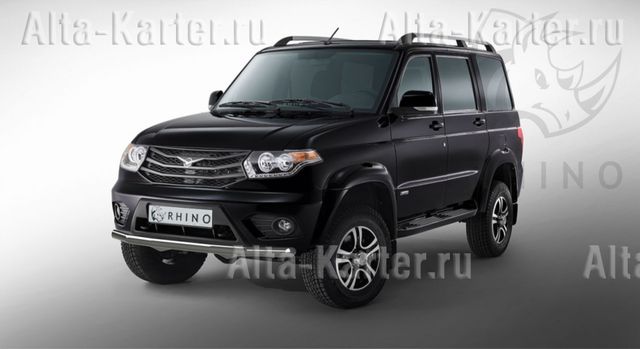 Защита RusStal переднего бампера d63 (секции) для УАЗ Patriot 2014-2026. Артикул UPZBR-002065SER. Артикул UPZBR-002065SER