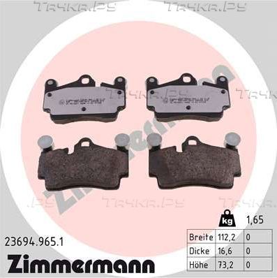 Тормозные колодки Zimmermann rd:z задние для Audi Q7 I (4L) 2006-2015. Артикул 23694.965.1