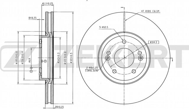 Тормозной диск Zekkert передний для Kia Sorento II 2009-2026. Артикул BS-5426B