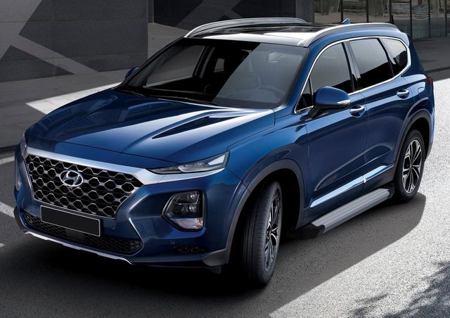 Пороги алюминиевые Rival Silver для Hyundai Santa Fe IV 2018-2021. Артикул F180AL.2307.1