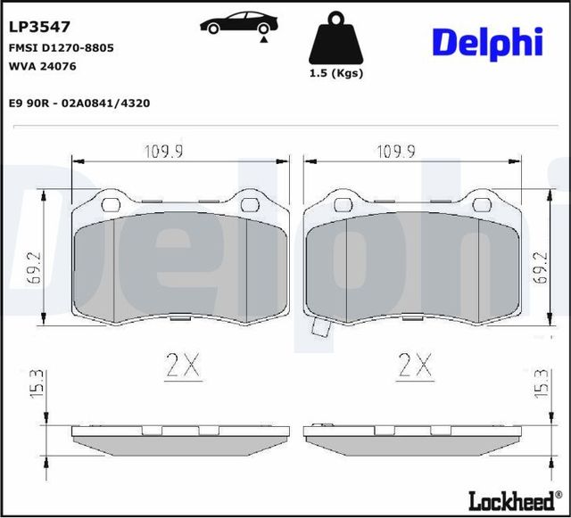 Тормозные колодки Delphi (Low-Metallic) для Jeep Grand Cherokee IV (WK2) 2010-2026. Артикул LP3547