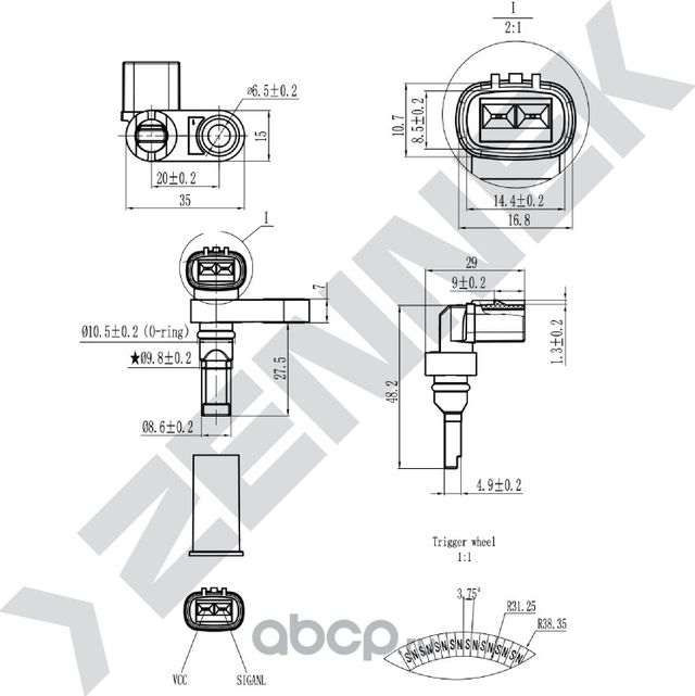Датчик ABS задний левый/правый TOYOTA LAND CRUISER 09 ->, HYUNDAI H-1 00-07 (Zennek). Артикул DAS0068