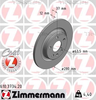 Тормозной диск Zimmermann Coat Z задний для Volvo XC40 I 2017-2026. Артикул 610.3734.20