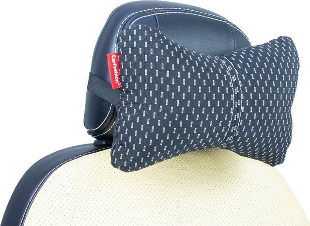 Подушка под шею CarFashion ортопедическая Экокожа/жаккард (Блик), цвет Черный/Серый/Серый. Артикул 41341