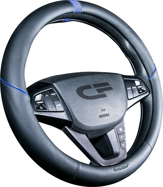 Оплётка на руль CarFashion Sector (размер M, экокожа, цвет ЧЕРНЫЙ/СИНИЙ/СИНИЙ). Артикул 31397