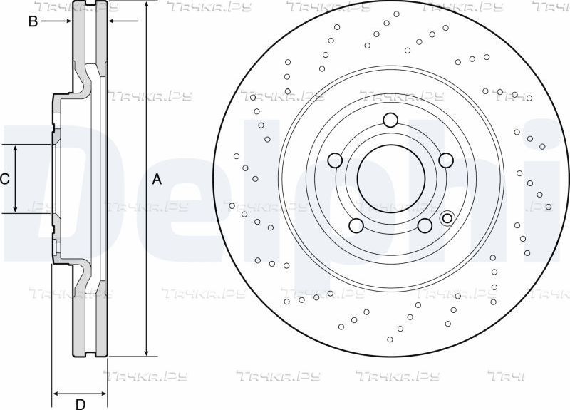 Тормозной диск Delphi передний для Mercedes-Benz CLS II (C218) 2011-2017. Артикул BG9192C