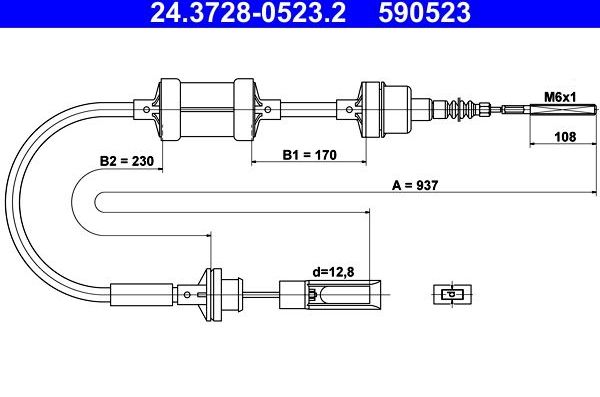 Трос сцепления ATE для Fiat Marea 1996-2002. Артикул 24.3728-0523.2